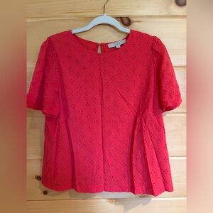 LOFT Red Eyelet Blouse